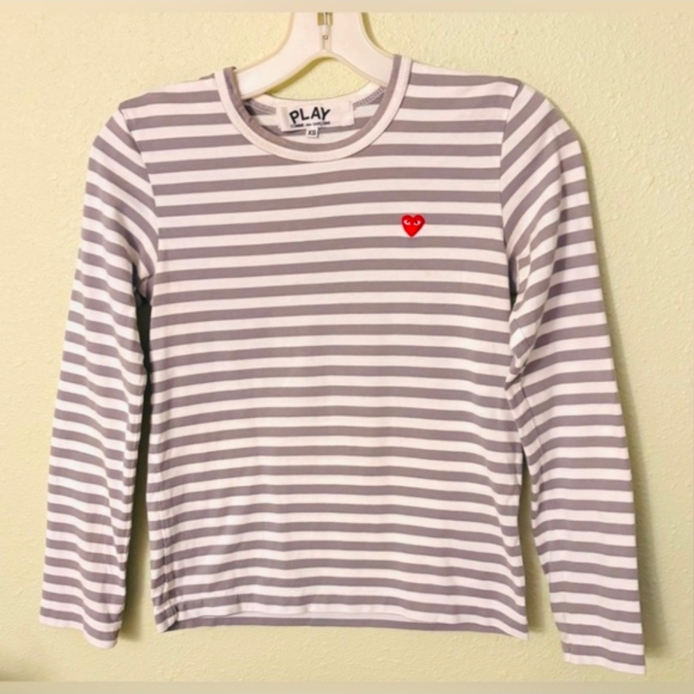 Comme des Garçons Play Grey & White Striped Long Sleeve Shirt SZ XS